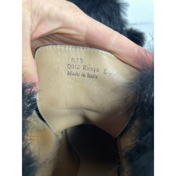 COACH Kataya Boot Black Suede Rabbit Fur Trim Lace Up Wedge Booties Size 6.5 - Picture 8 of 8